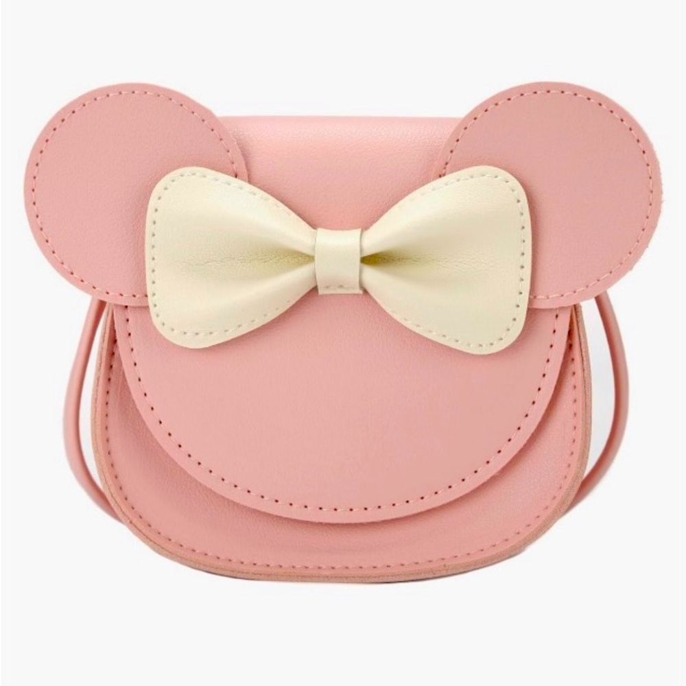 🎀ADORABLE🎀PINK MOUSE EARS with BOW crossbody PURSE faux leather lightwt 🌟NWT🌟